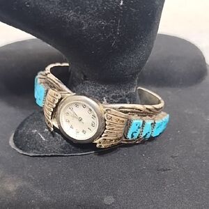 Silver and Turquoise Women's Bracelet Watch